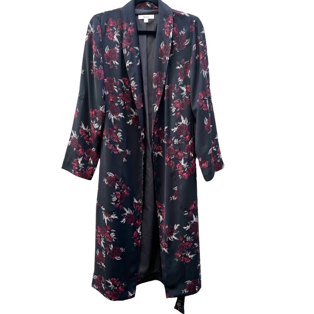 Kensie Dark Floral Shawl Collar Rose Noir Trench Midi Coat/Dress Size XS - Picture 5 of 15